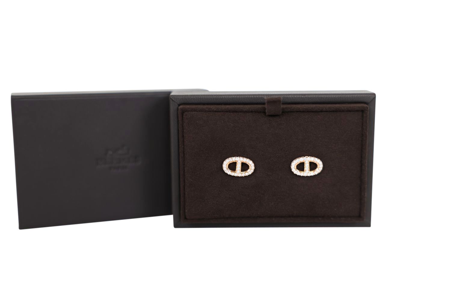 Hermes Farandole Earrings, 18k Rose Gold with Diamonds, Preowned in Box WA001