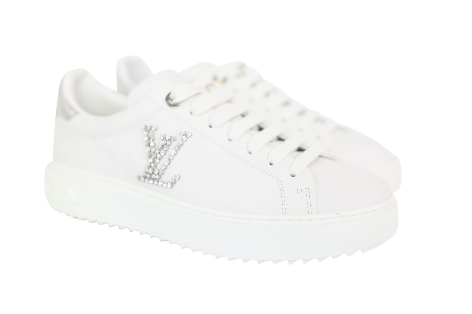 Louis Vuitton Time Out Sneaker, White Calf Leather with Strass, Size 40, New No Dustbag WA001
