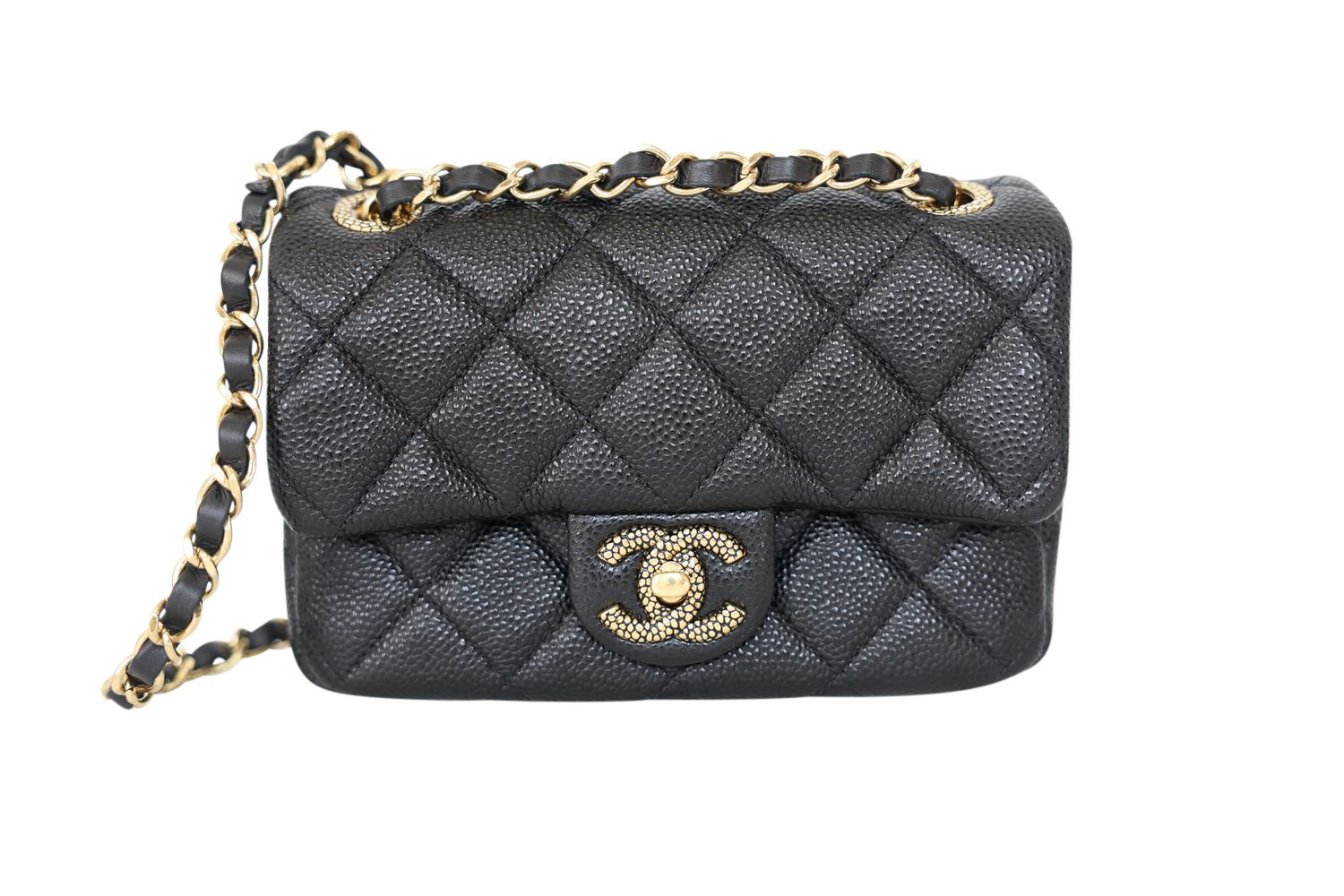 Chanel Mini Flap Bag, Black Quilted Caviar and Gold Hardware, New in Box WA001