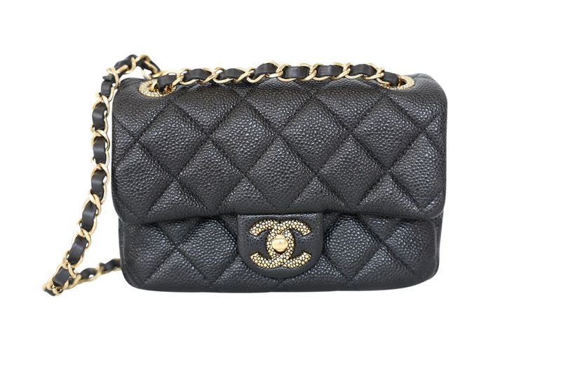 Chanel Mini Flap Bag, Black Quilted Caviar and Gold Hardware, New in Box WA001