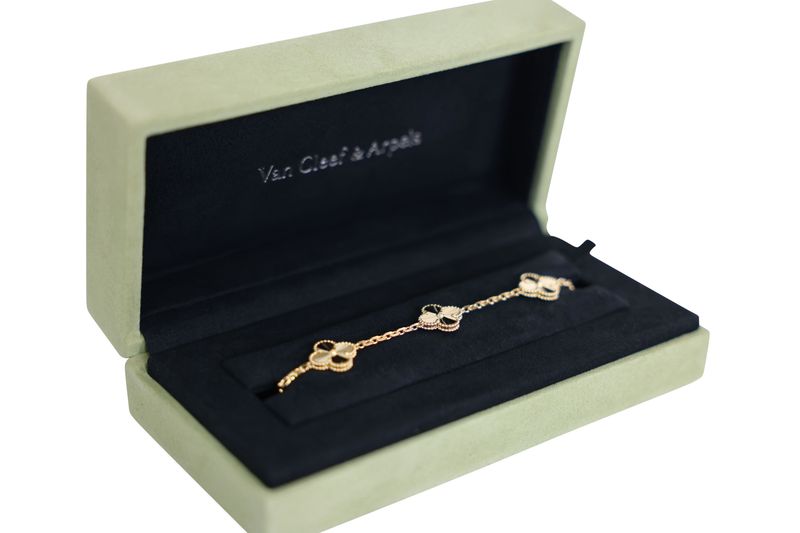 Van Cleef & Arpels Vintage Alhambra 5 Motif Guilloche Bracelet, 18k Yellow Gold, New in Box WA001