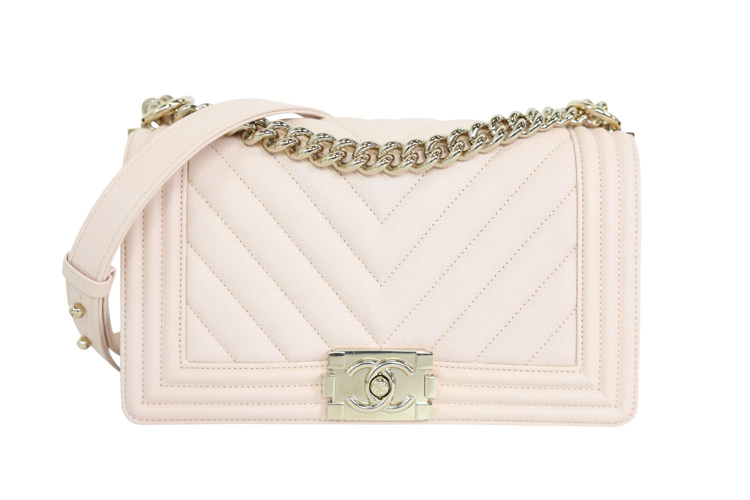 Chanel Boy Medium Bag, Light Beige Caviar and Gold Hardware, New in Box WA001