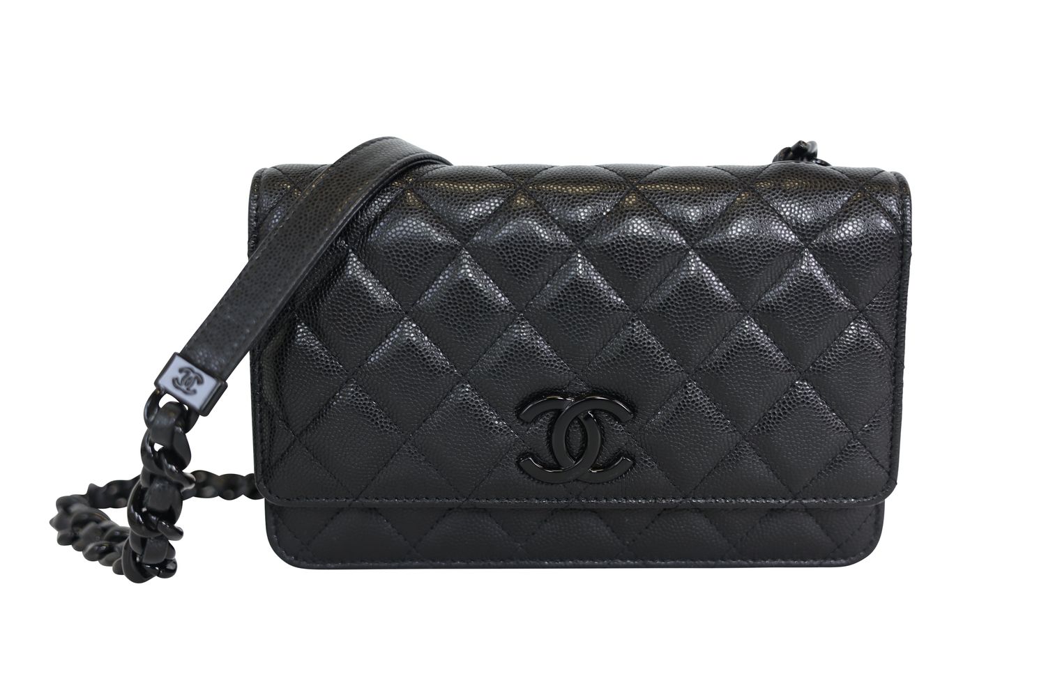 Chanel Incognito Wallet on Chain, Black Quilted Caviar and Black Hardware, Preowned in Box WA001