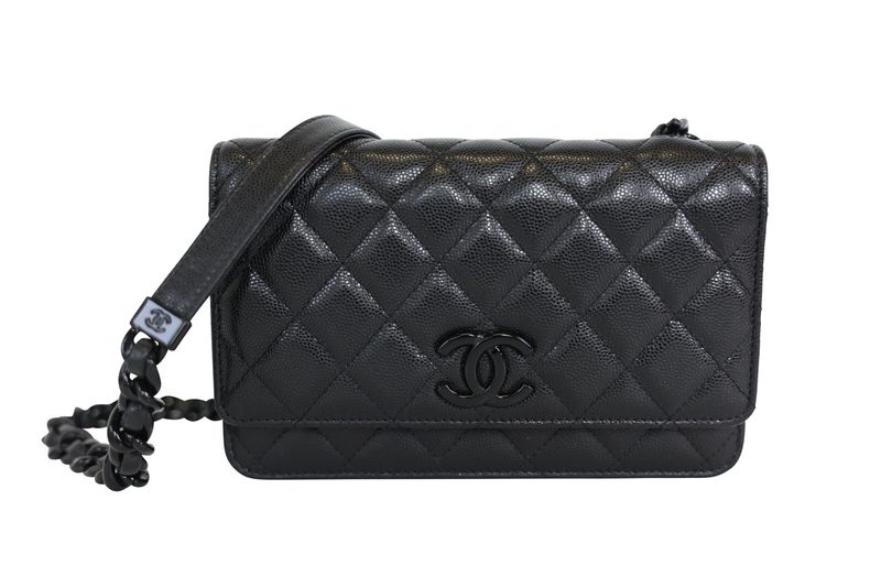 Chanel Incognito Wallet on Chain, Black Quilted Caviar and Black Hardware, Preowned in Box WA001
