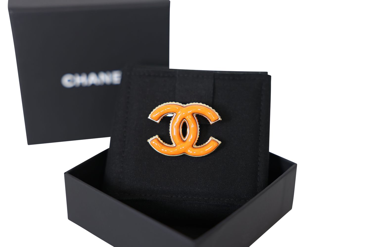 Chanel CC 23A Pin Brooch, Orange Enamel and Gold Hardware, New in Box WA001