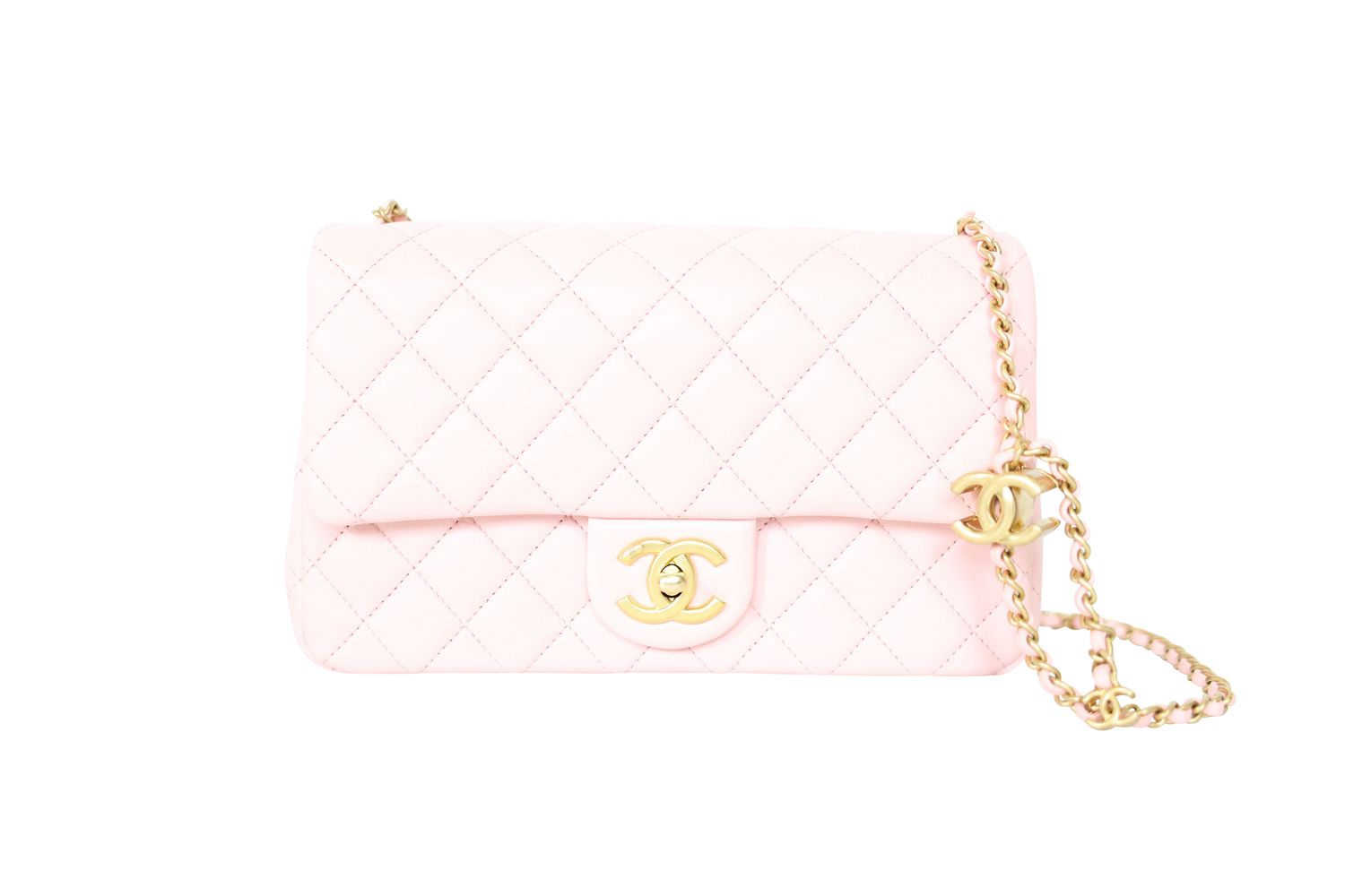 Chanel Classic with CC Adjustable Chain Medium, 25B Light Pink Quilted Leather and Gold Hardware, Preowned in Box WA001