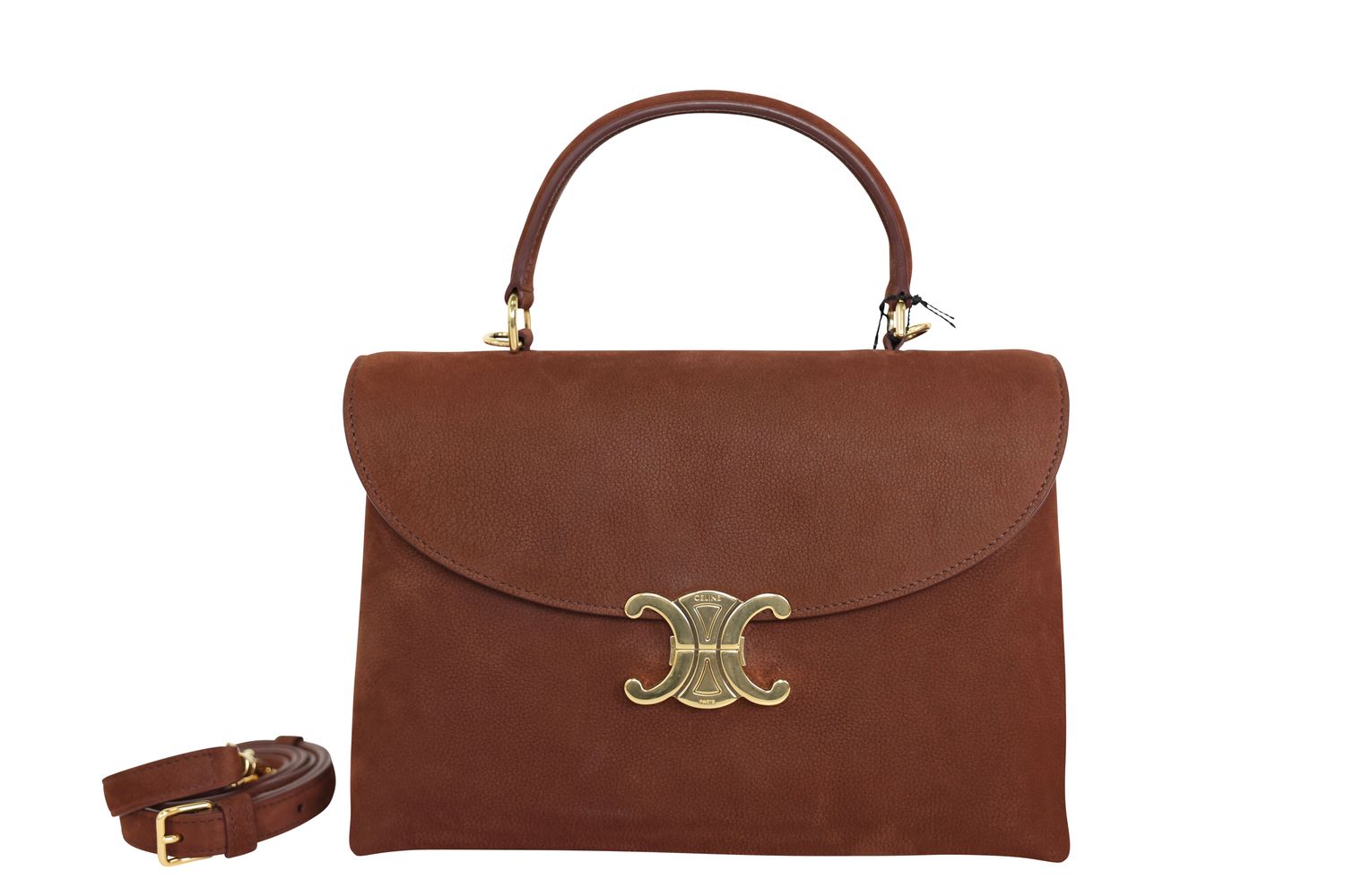 Celine Nino Medium Bag, Chestnut Nubuck Calfskin and Gold Hardware, Preowned in Dustbag WA001