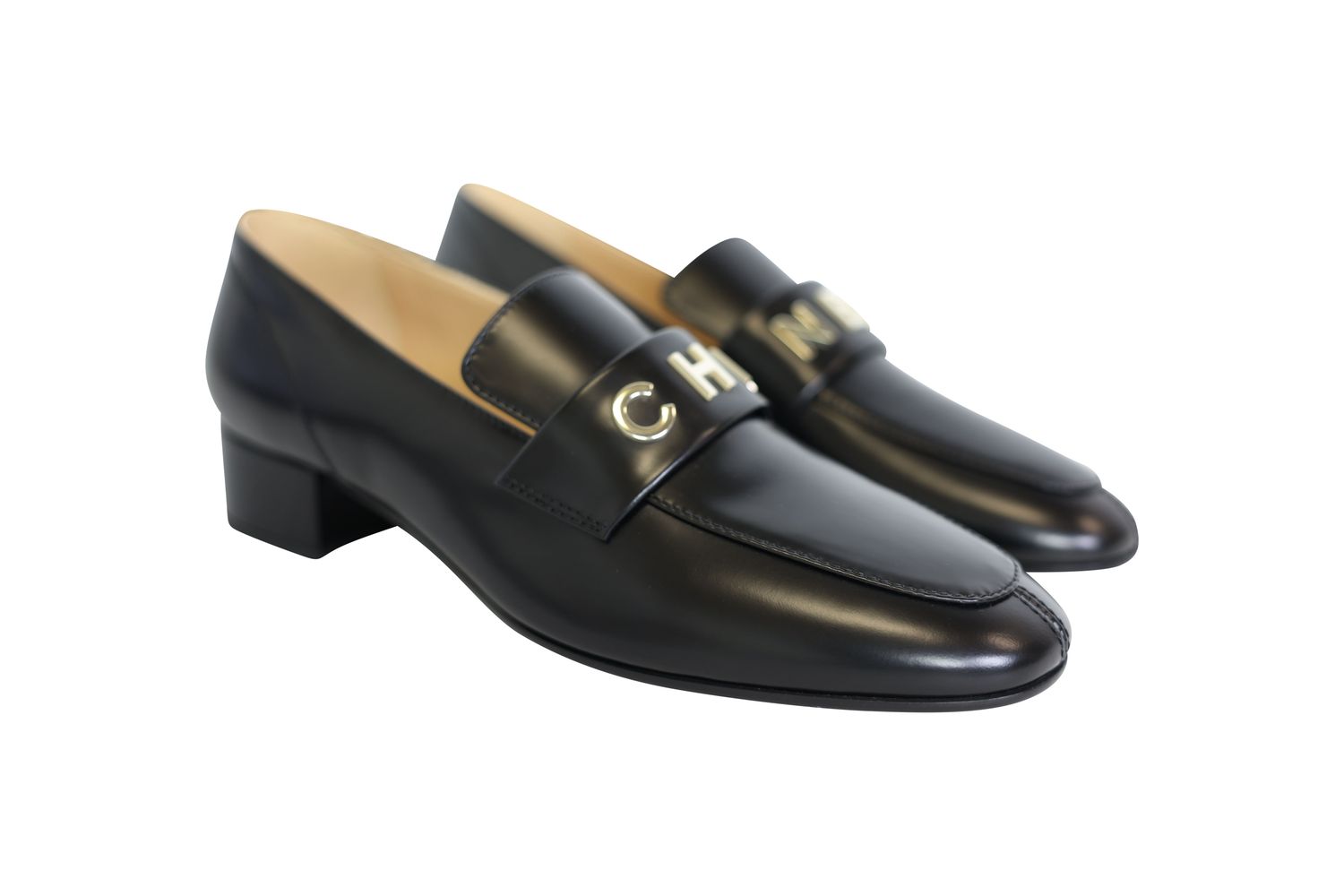 Chanel Shoes CHA-NEL Loafers, 23B Black with Gold Hardware, Size 39, New in Box WA001