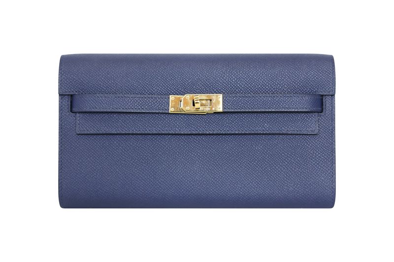 Hermes Kelly Classique To Go Wallet, Navy Blue Epsom Leather with Gold Hardware, W 2024 Stamp,  Preowned in Box WA001