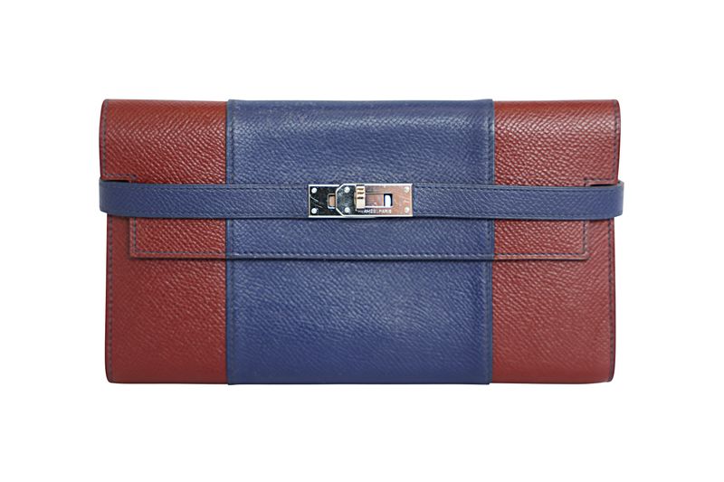 Hermes Kelly Wallet, Blue and Red Epsom with Palladium Hardware, Preowned No Dustbag WA001