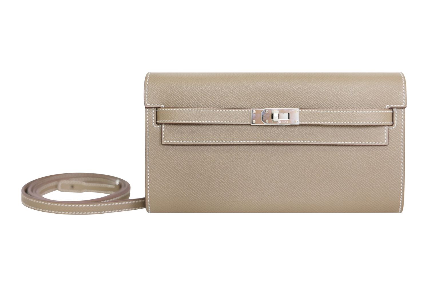 Hermes Kelly Classique To Go Wallet, Etoupe Epsom Leather and   Palladium Hardware, W 2024 Stamp, Preowned in Box WA001