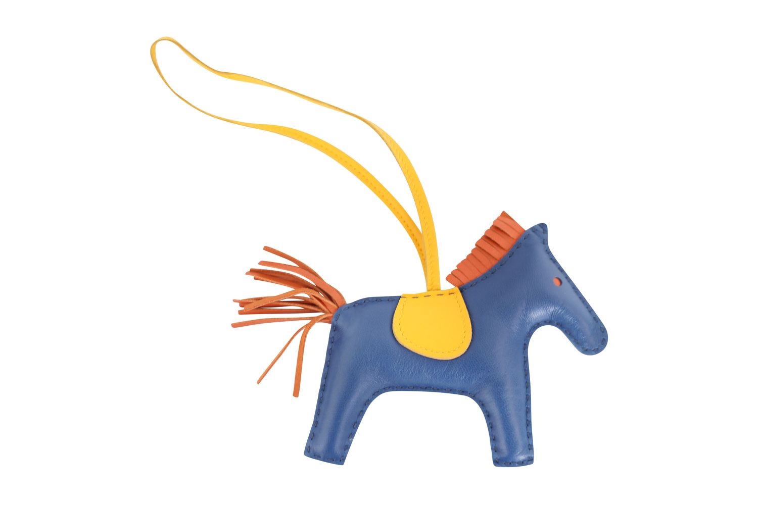 Hermes Rodeo Bag Charm MM,  Bleu de Malte, Cornelian, and Golden Yellow Milo Lambskin, New in Box WA001