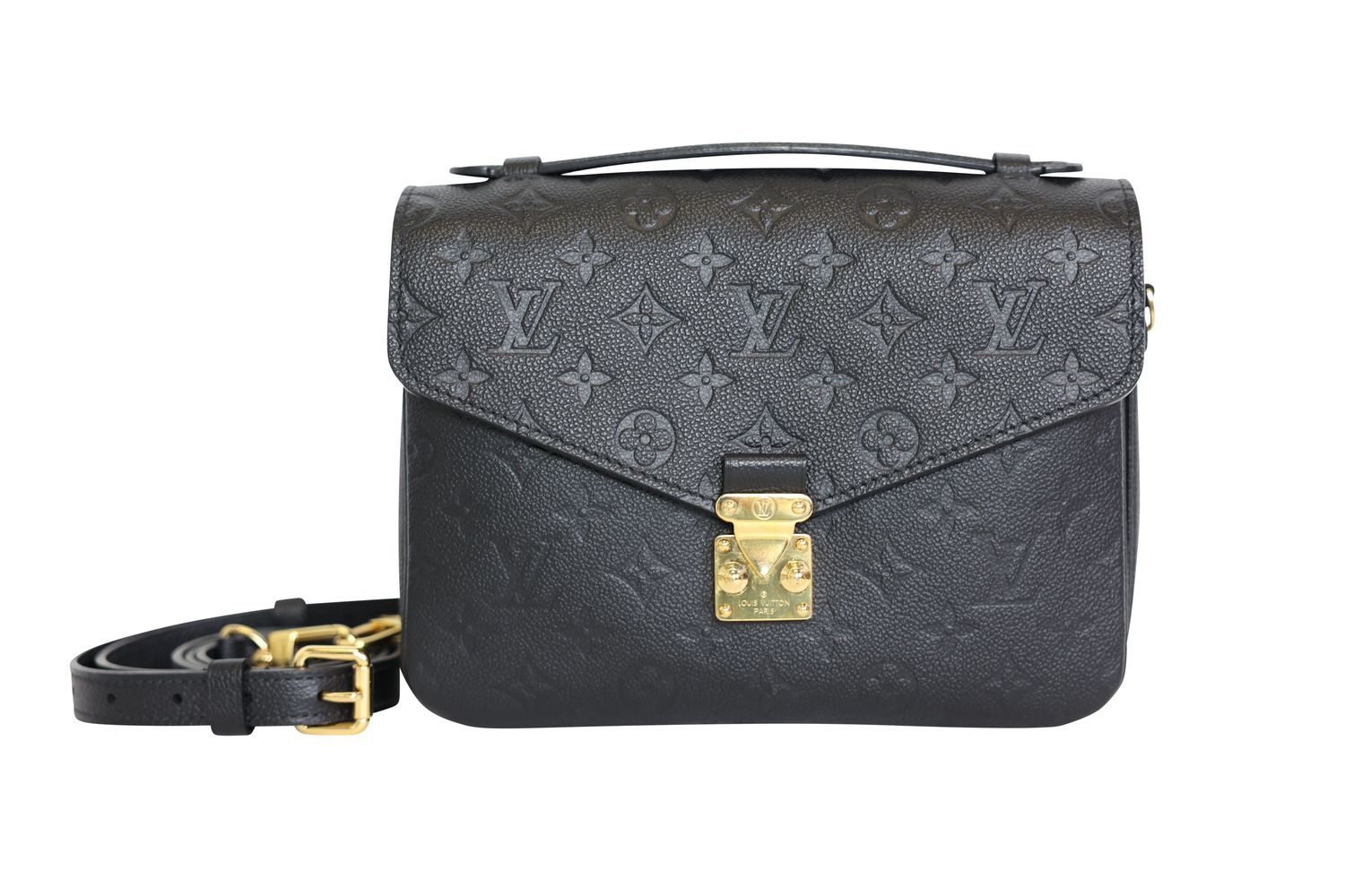 Louis Vuitton Pochette Metis, Black Monogram Empreinte Leather and Gold Hardware, Preowned in Box WA001