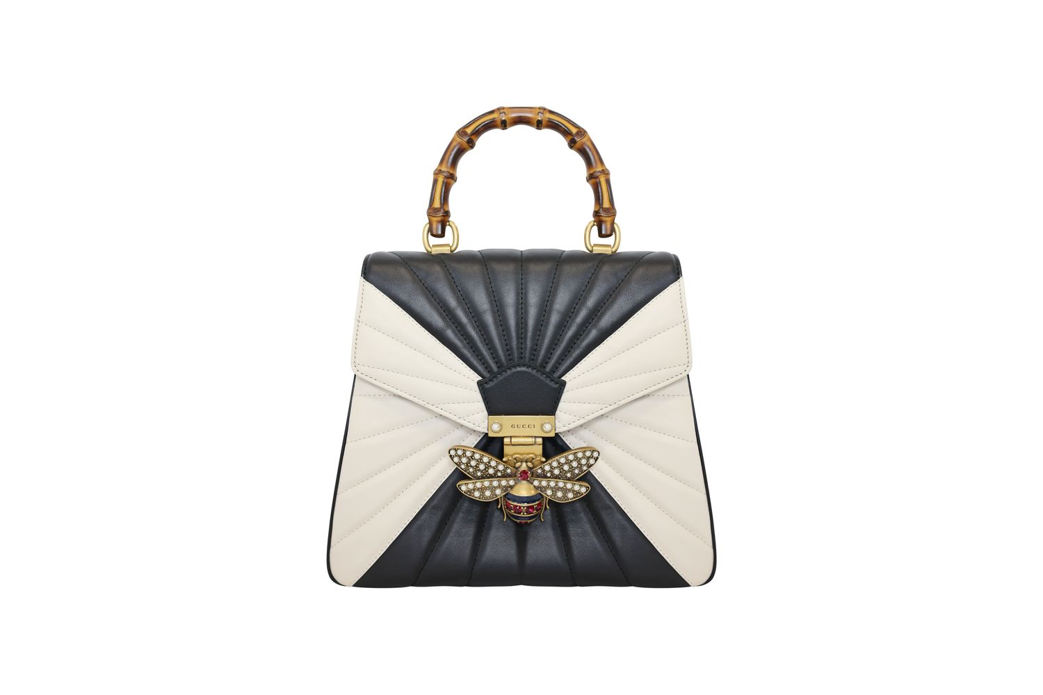 Gucci Queen Margaret Backpack, Black and White Leather with Bamboo and Gold Hardware, Preowned No Dustbag WA001