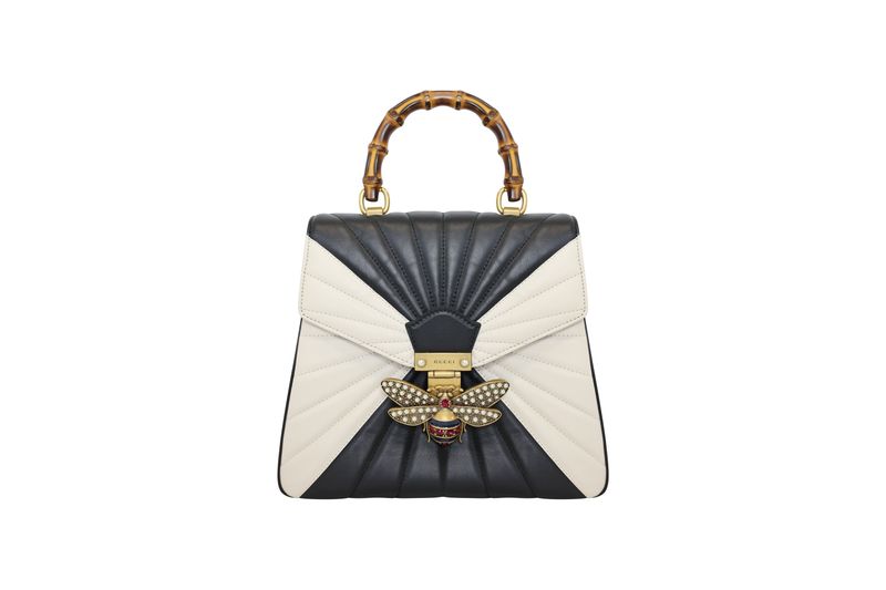 Gucci Queen Margaret Backpack, Black and White Leather with Bamboo and Gold Hardware, Preowned No Dustbag WA001