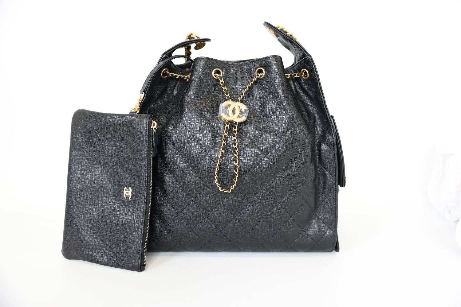 Chanel 25 Medium Hobo Bag, Black Quilted Caviar Leather and Gold Hardware, New in Box KJRB001