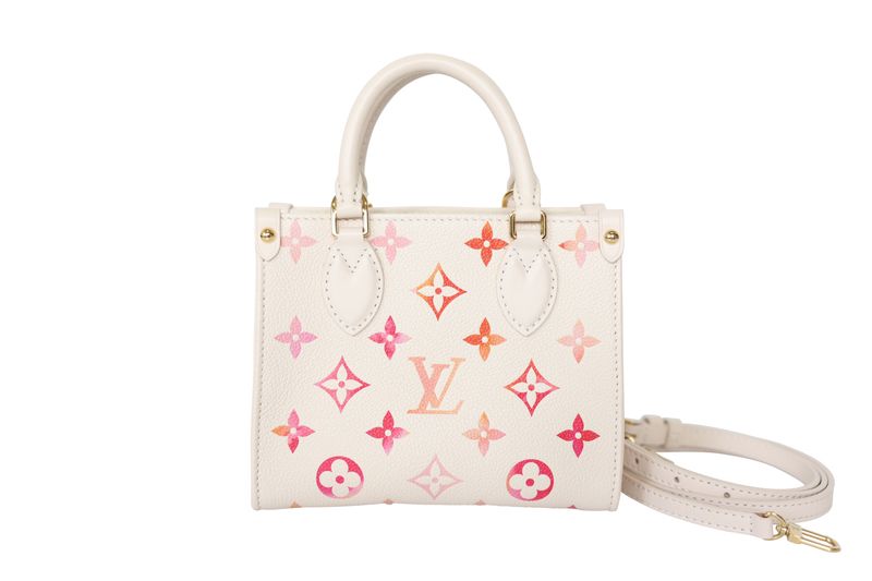 Louis Vuitton OnTheGo BB Bag, White with Pink Monogram Leather and Gold Hardware, Preowned in Dustbag WA001