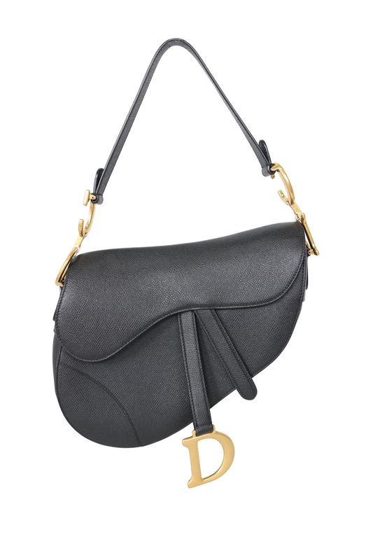 Christian Dior Saddle Bag Medium, Black Calfskin with Gold Hardware, Preowned in Box WA001