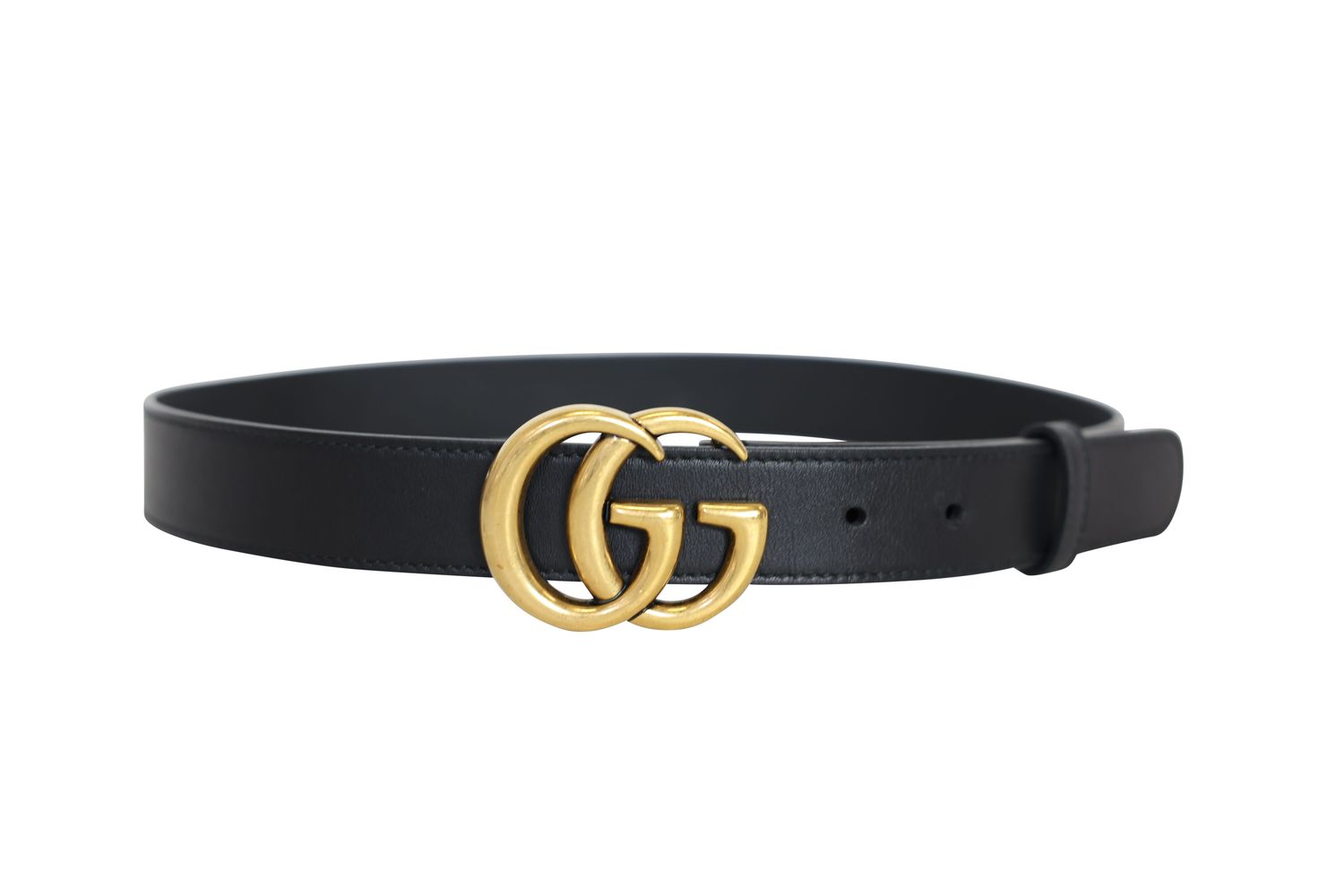 Gucci GG Marmont Thin Belt, Black Leather with Gold Hardware, Size 75, Preowned in Box WA001