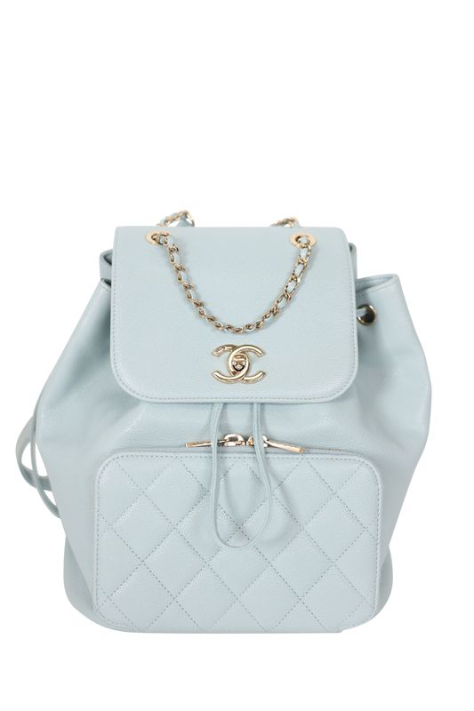 Chanel Business Affinity Medium Backpack, Light Blue Caviar with Gold Hardware, Preowned No Dustbag WA001