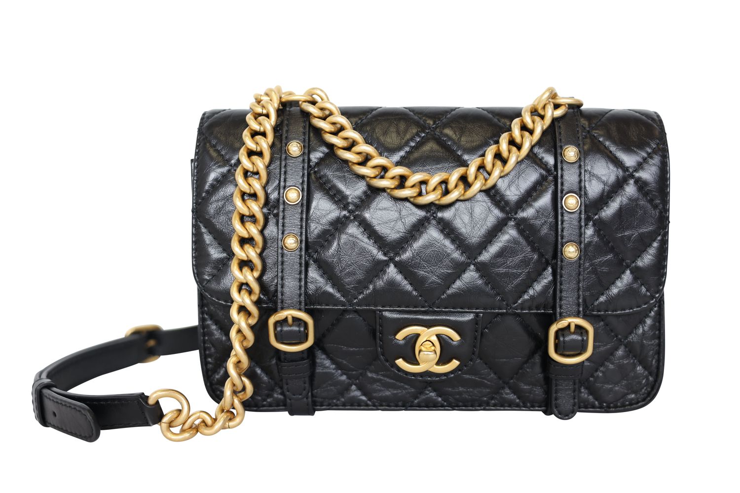 Chanel Seasonal Flap Bag, Black Aged Calfskin and Gold Hardware, Preowned in Box WA001