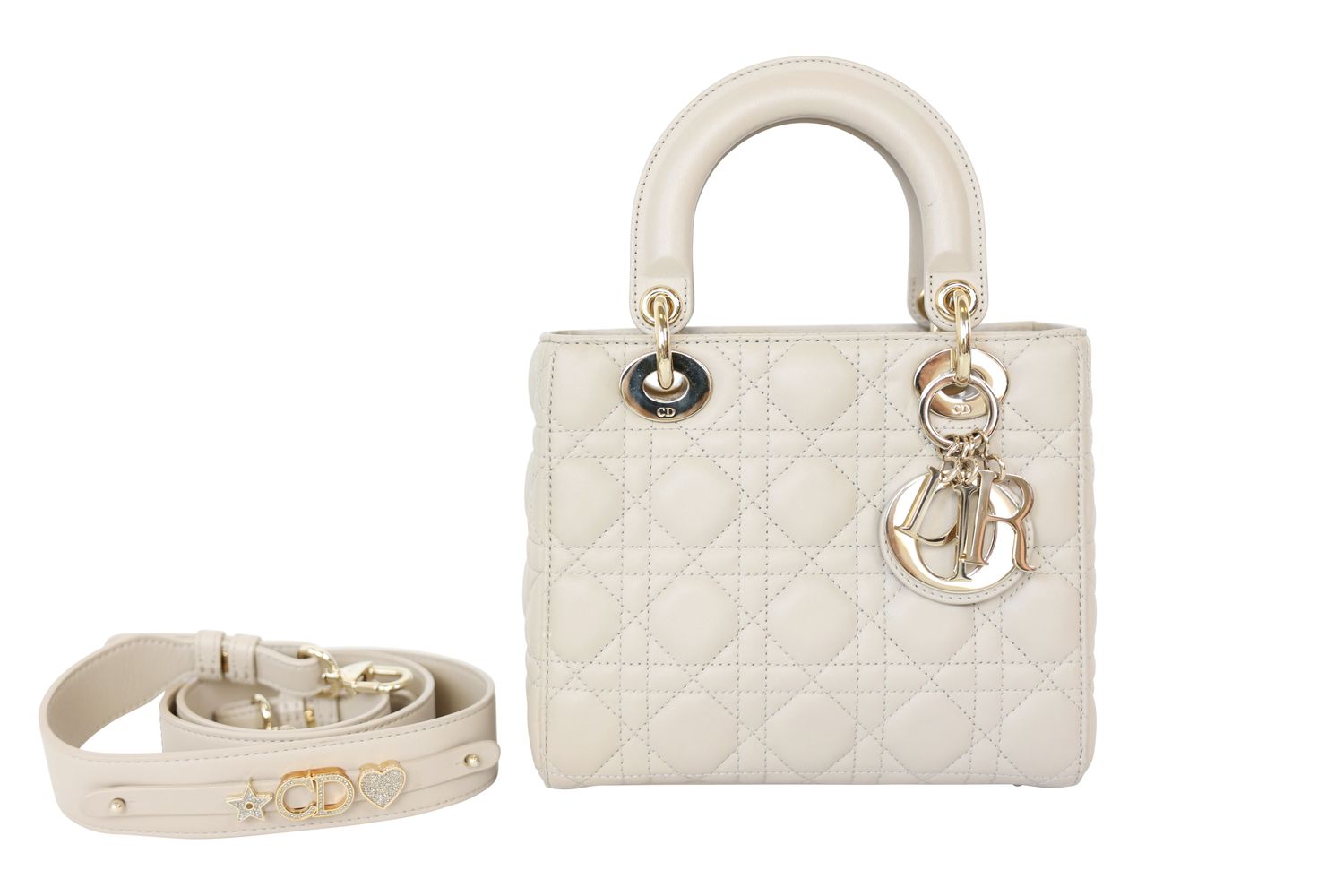 Christian Dior Lady Dior My ABCDior Small, Taupe Cannage Stitch Lambskin with Gold Hardware, Preowned in Dustbag WA001