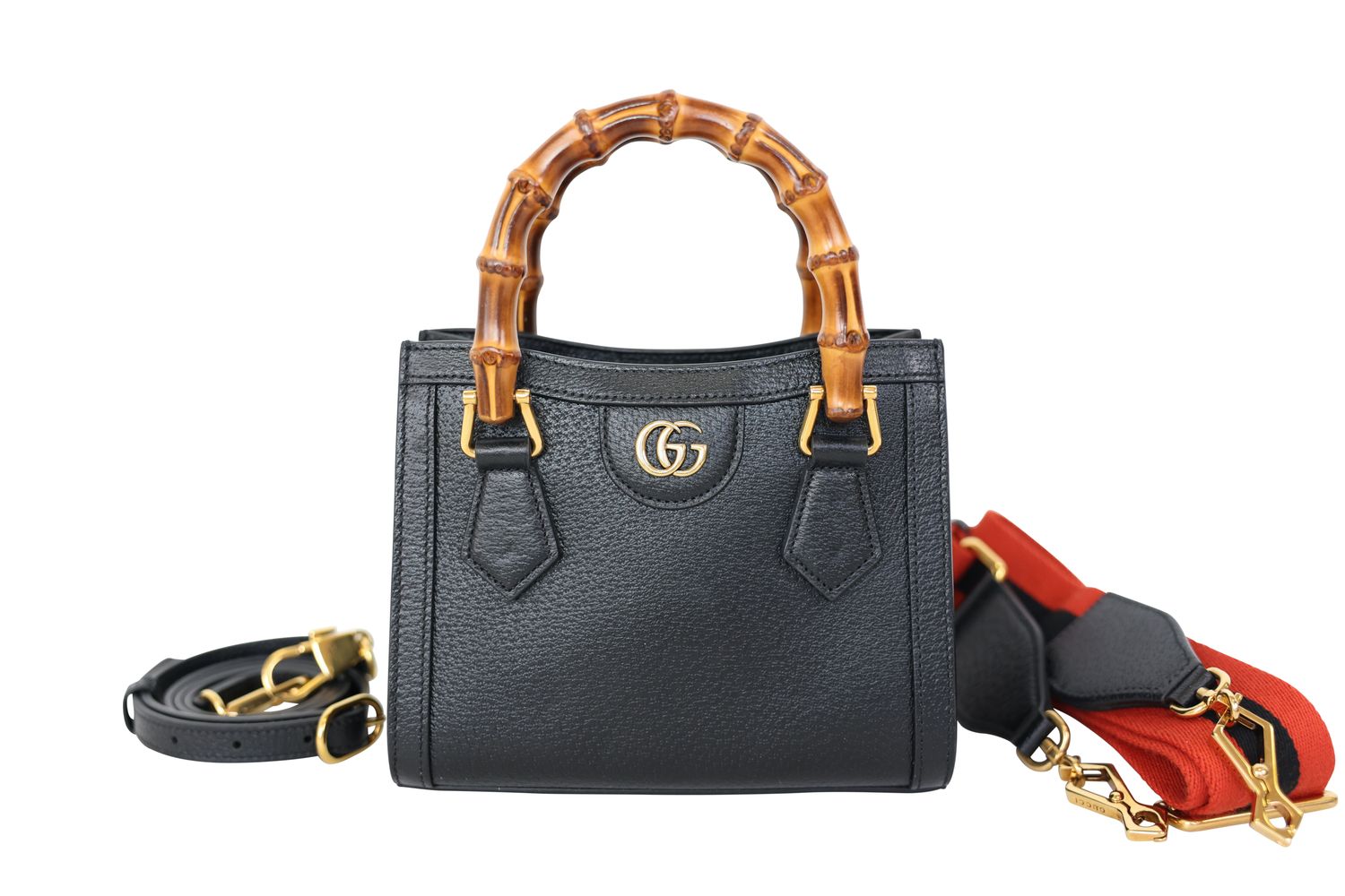 Gucci Diana Small Tote, Black Leather with Bamboo Handle and Gold Hardware, Preowned in Box WA001
