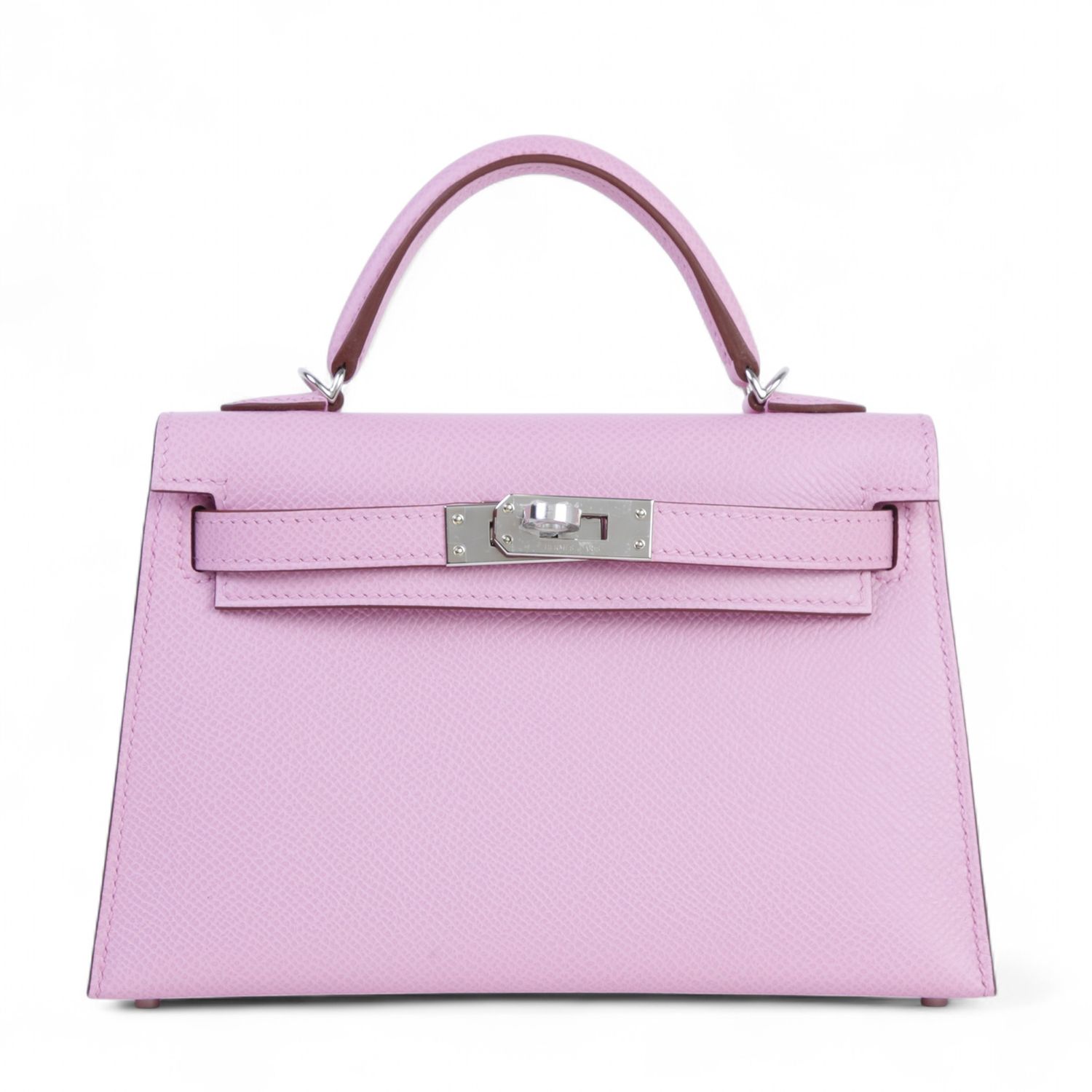 Hermes Mini Kelly, Mauve Sylvestre Epsom Leather with Palladium Hardware, New in Box KJRB001