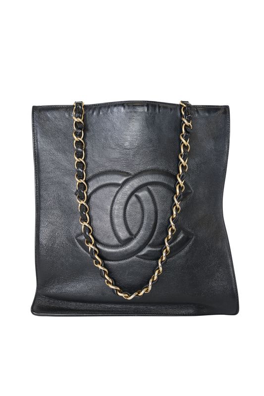 Chanel CC Tote, Black Calfskin and Gold Hardware, Preowned No Dustbag WA001