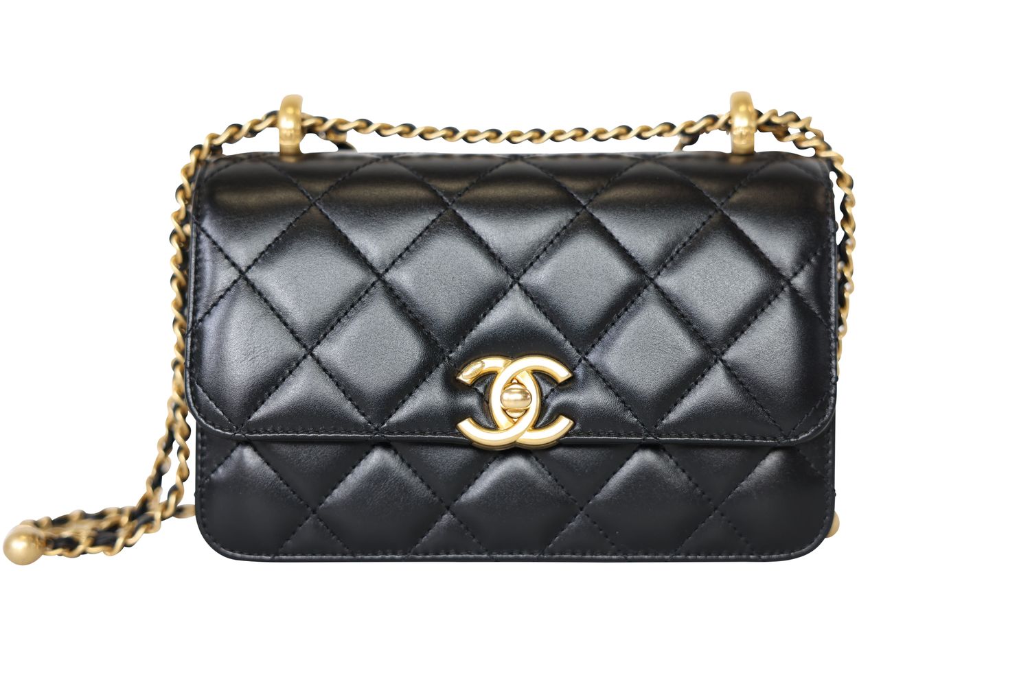 Chanel Perfect Fit Flap Bag, Black Quilted Leather and Gold Hardware, Preowned in Box WA001