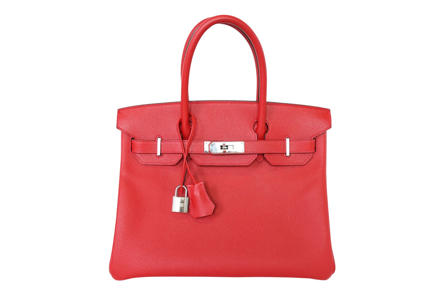 Hermes Birkin 30, Red Epsom and Palladium Hardware, R 2014 Stamp, Preowned in Box WA001