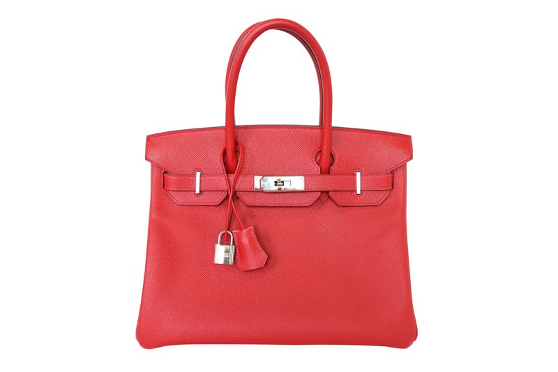 Hermes Birkin 30, Red Epsom and Palladium Hardware, R 2014 Stamp, Preowned in Box WA001