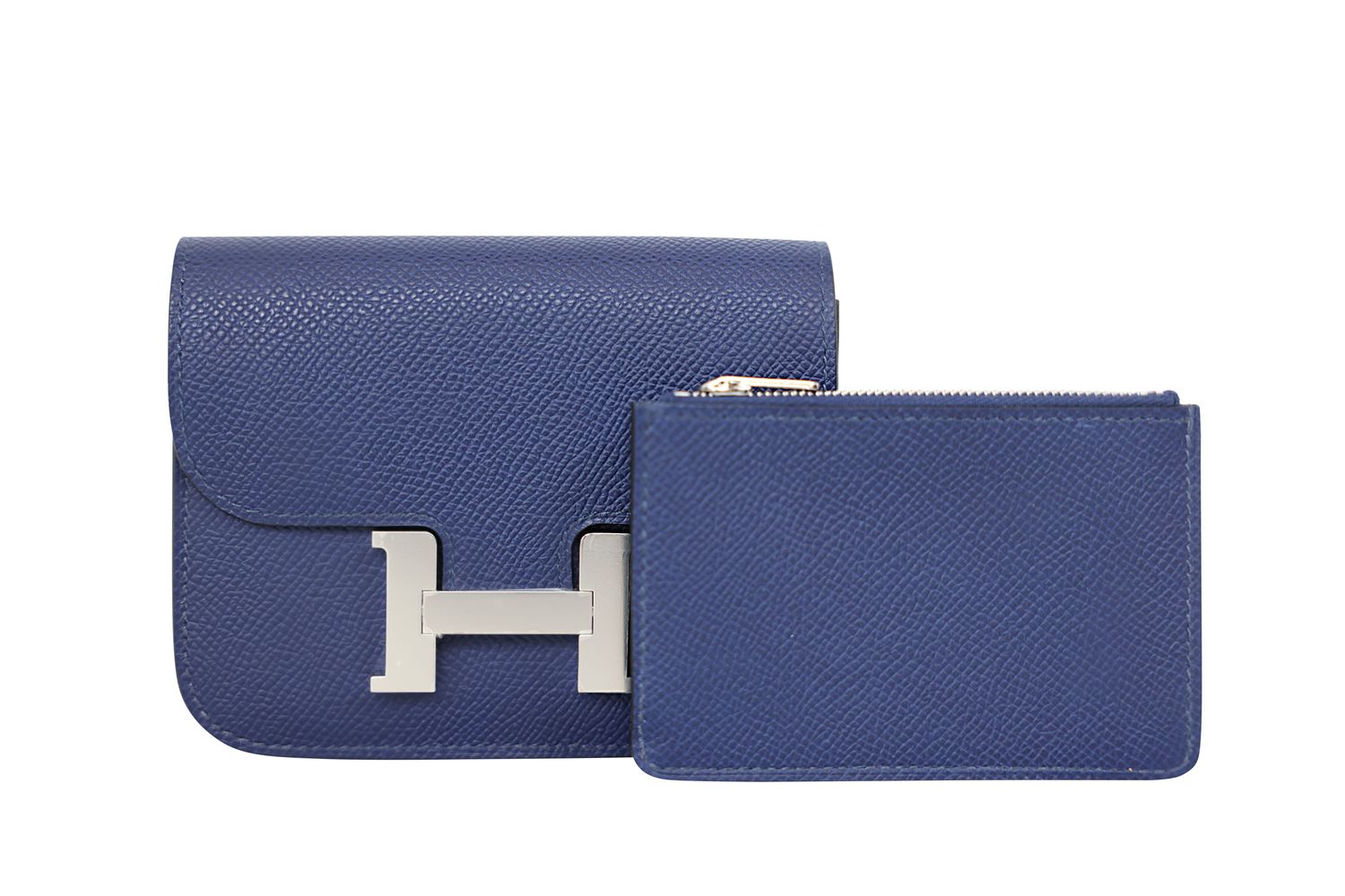 Hermes Constance Slim Wallet, Bleu Sapphire Epsom Leather with Palladium Hardware, New in Box WA001