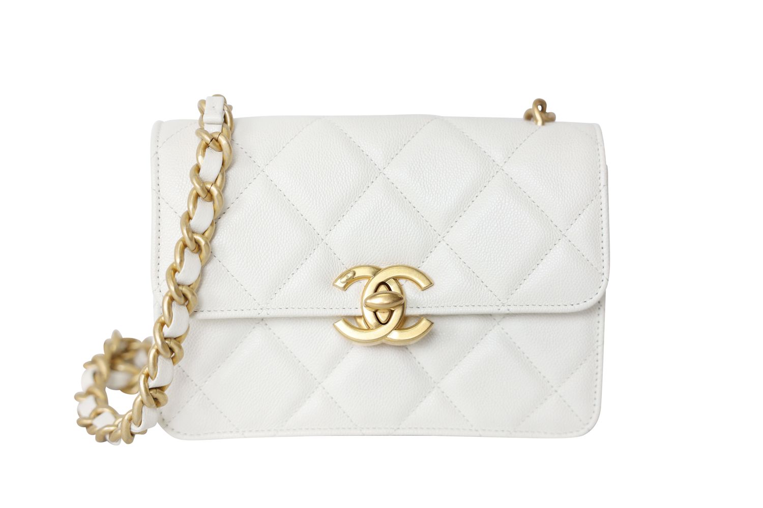 Chanel CC Flap 24A Mini Bag, White Caviar with Gold Hardware, Preowned in Box WA001