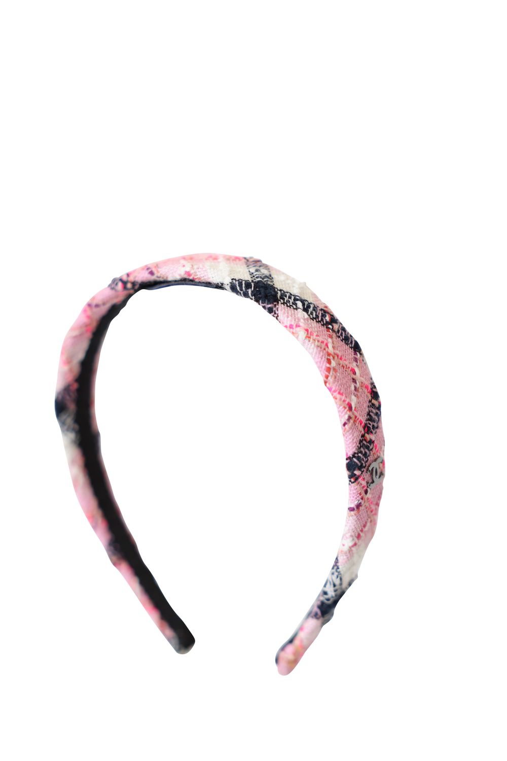 Chanel Hair Head Band, Pink with Navy and Cream Tweed, New No Dustbag WA001