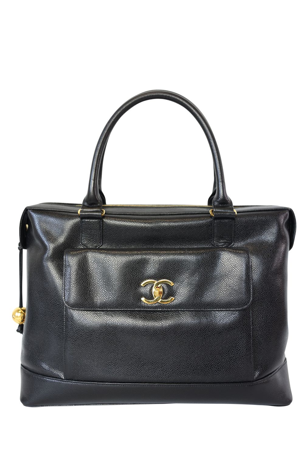 Chanel Vintage Front Pocket Briefcase, Black Caviar with 24k Gold Hardware, Preowned No Dustbag WA001