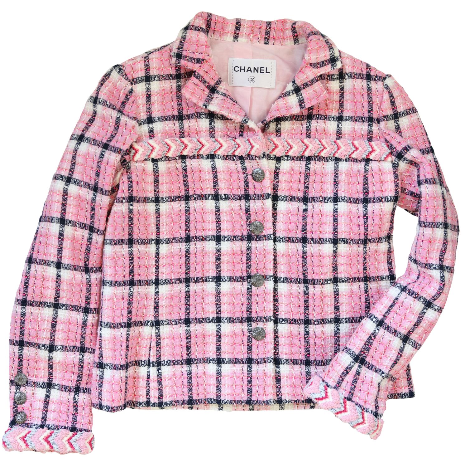 Chanel Blazer, Pink with Navy and Cream Tweed, Size 38, Preowned in Dustbag WA001