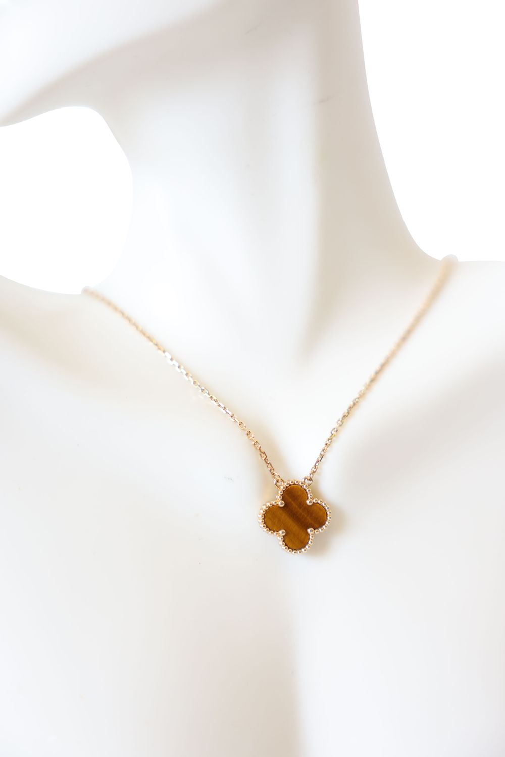 Van Cleef &amp; Arpels VCA Vintage Alhambra Pendant Necklace, 18k Yellow Gold with Tigers Eye, Preowned in Box WA001