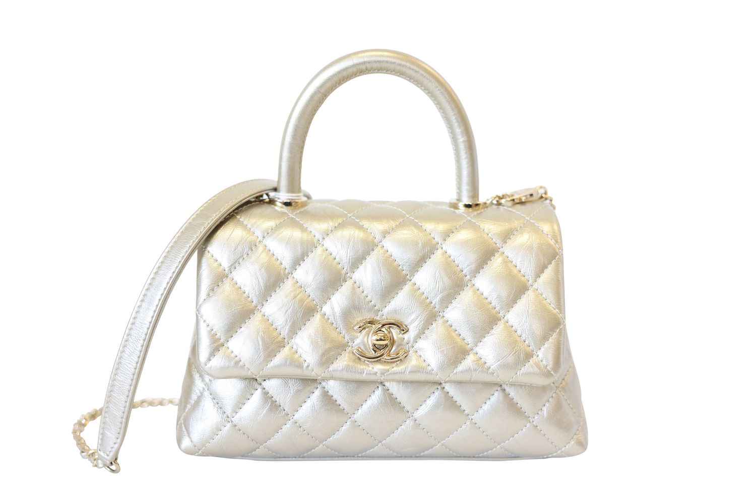 Chanel Coco Handle Mini, Champagne Aged Calfskin with Gold Hardware, Preowned in Box WA001