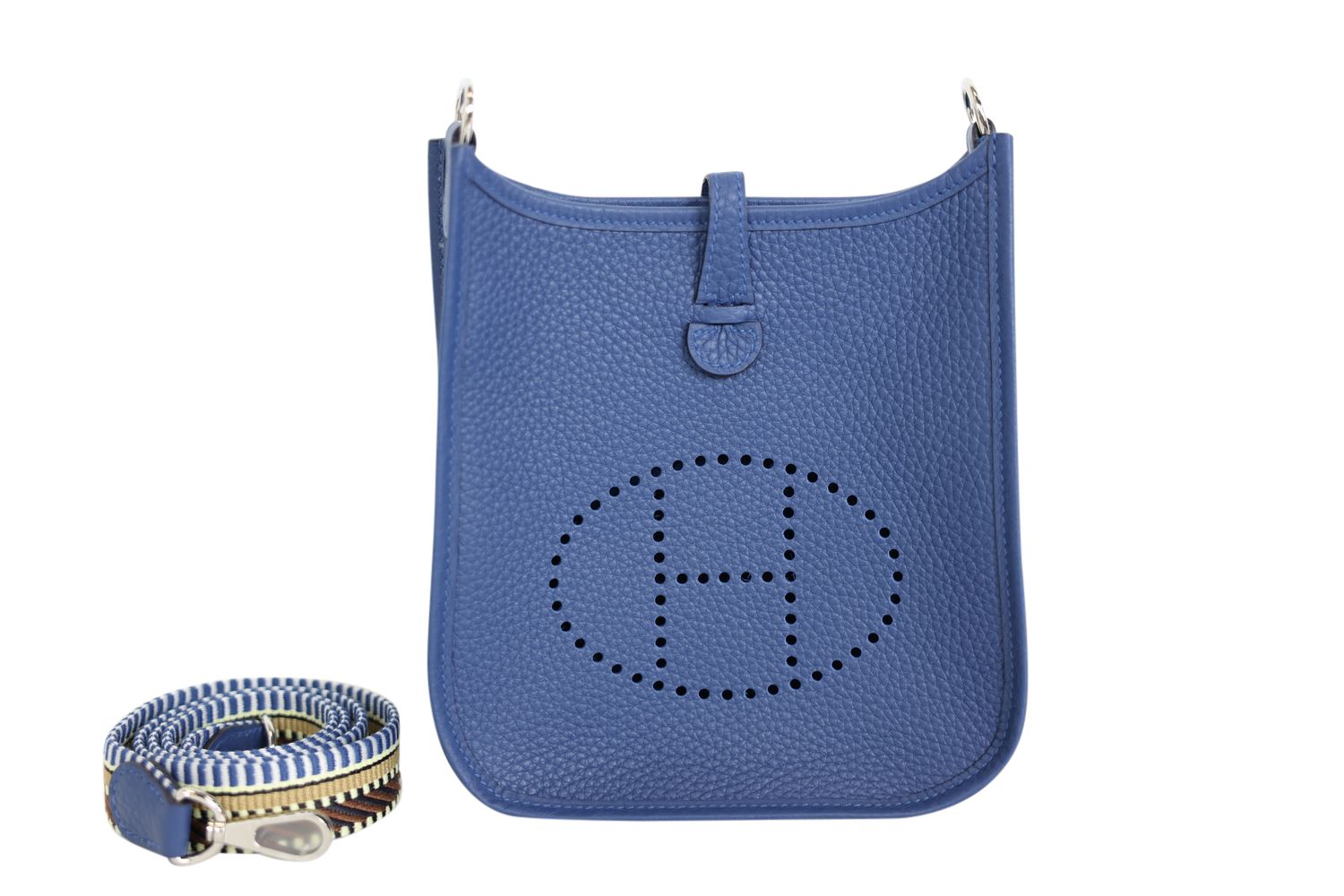 Hermes Evelyne TPM, Blue Taurillon Clemence Leather with Palladium Hardware, W 2024 Stamp, New in Box WA001