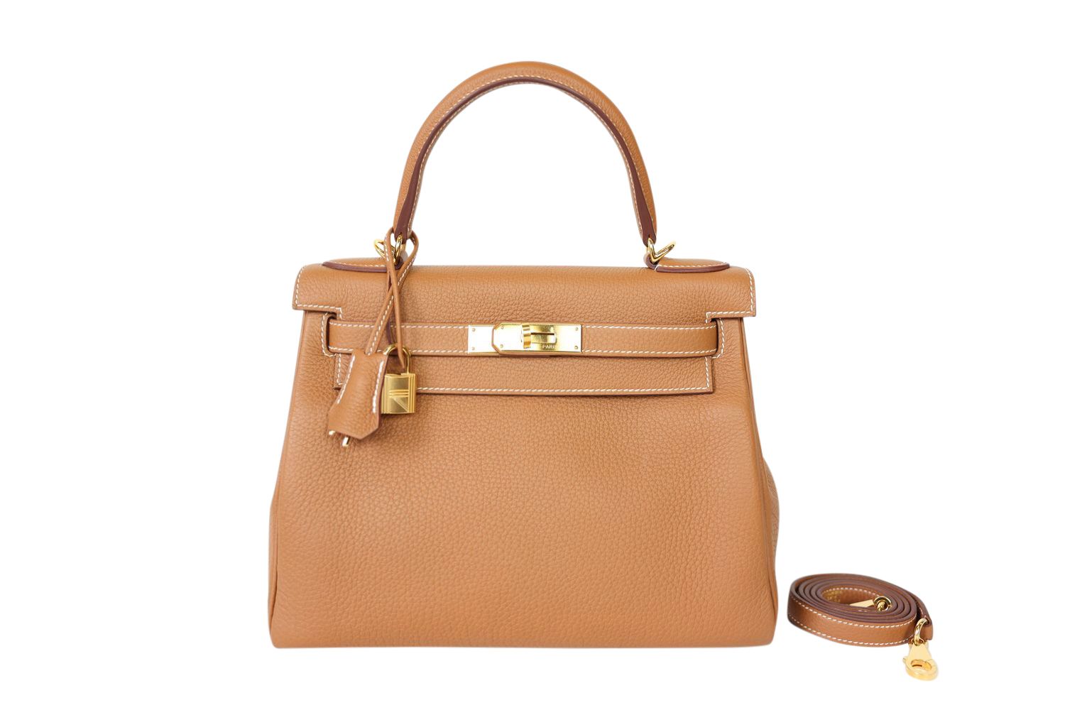 Hermes Kelly 28, Gold Togo Leather with Gold Hardware, W 2024 Stamp, Preowned in Box WA001