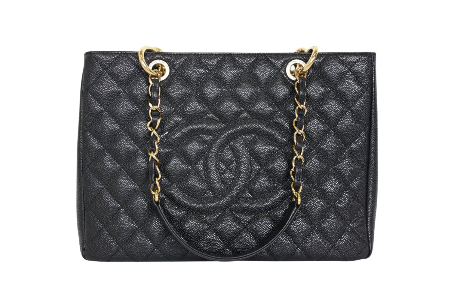 Chanel Grand Shopping Tote GST, Black Caviar Leather with Gold Hardware, Preowned in Box WA001