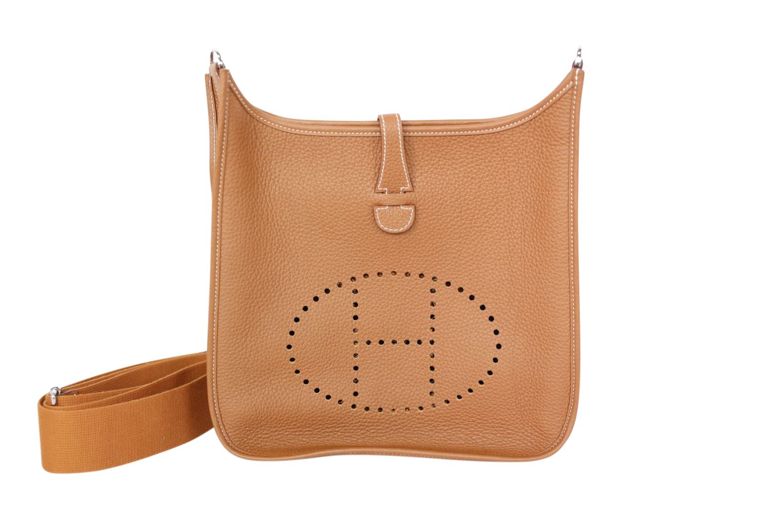 Hermes Evelyne III GM, Gold Clemence Leather with Palladium Hardware, A 2017 Stamp, Preowned in Box WA001