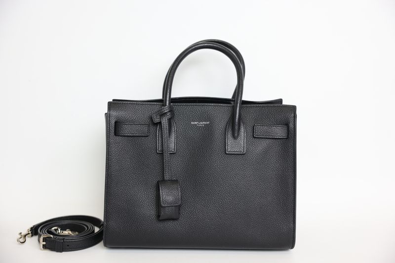 Saint Laurent Sac de Jour Nano Bag, Black Grained Leather and Silver Hardware, Preowned in Dustbag WA001