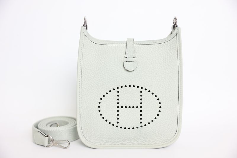 Hermes Evelyne  16 TPM,  Gray Clemence Leather and Palladium Hardware, B 2023 Stamp, Preowned in Box WA001