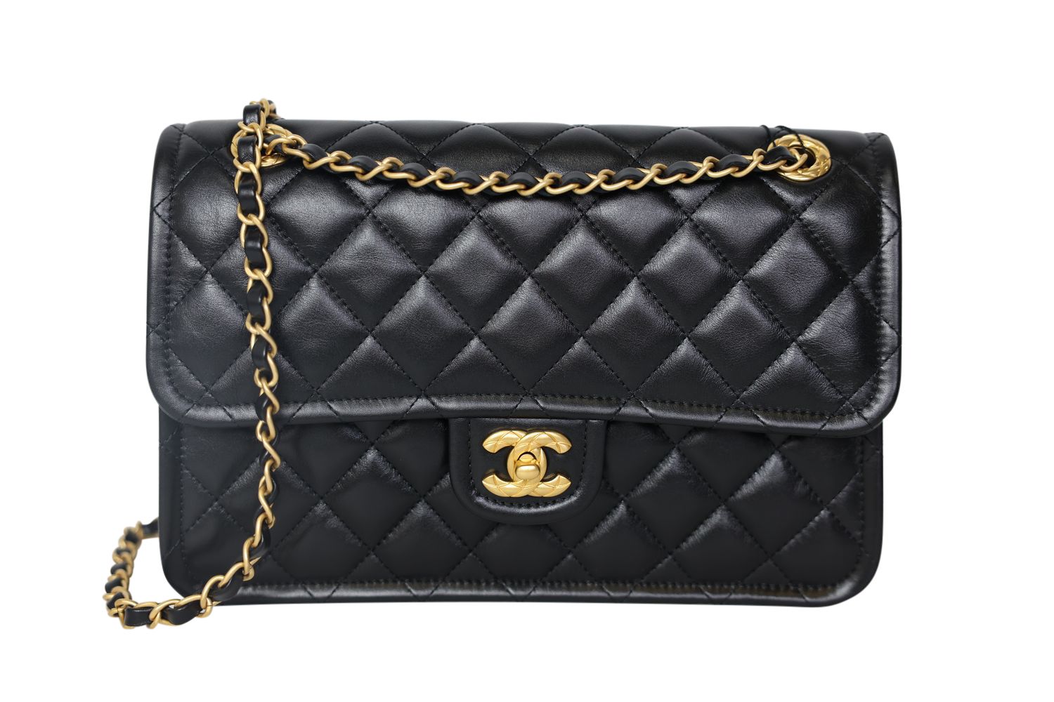 Chanel Single Flap Large, 24K Black Lambskin with Gold Hardware, Preowned in Box WA001