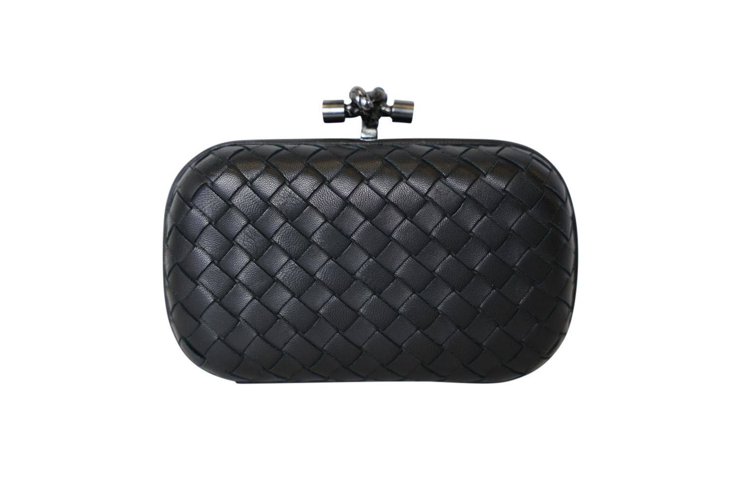 Bottega Veneta Knot Minaudiere Clutch Small, Black Intreccio Nappa with  Metallic Black Hardware, Preowned in Dustbag WA001