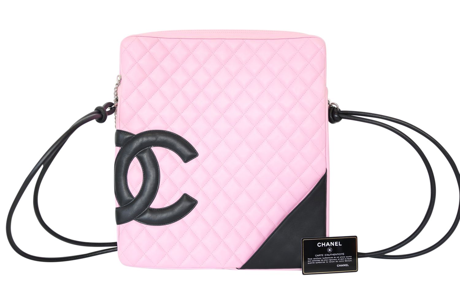 Chanel Cambon Messenger Large, Pink Quilted Calfskin with Black Accents, Preowned WA001