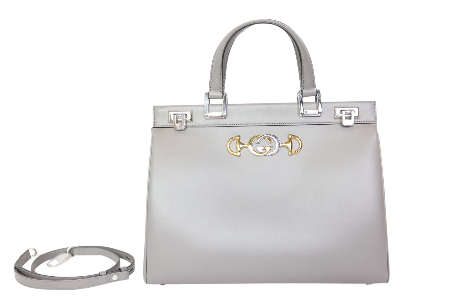 Gucci Zumi Medium, Gray Leather with Mixed Hardware, Preowned in Dustbag WA001