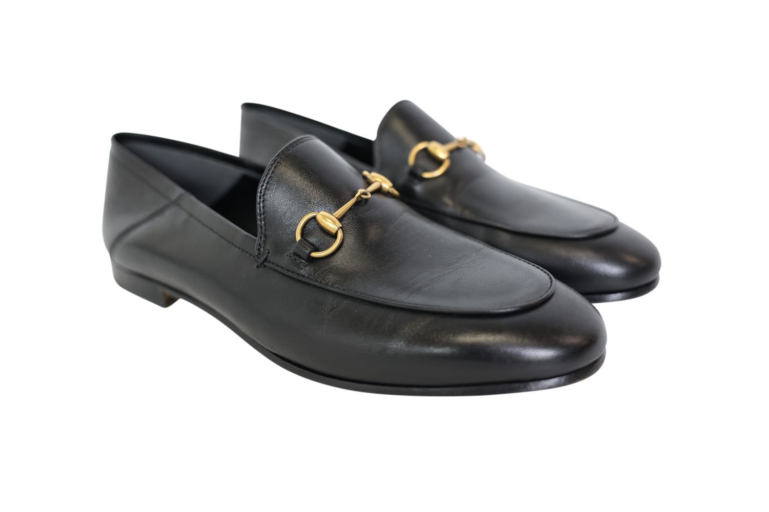 Gucci Shoes, Brixton Loafers Size 39, Black Lambskin with Gold Hardware, New in Box WA001